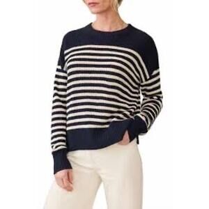 Faherty Miramar Linen Crewneck sweater in the Kadena Navy Stripe Size Medium